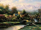 Thomas Kinkade Canvas Paintings - Lamplight Village